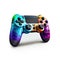 Colorful wireless gaming controller on white background, created with generative AI