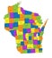 Colorful Wisconsin political map with clearly labeled, separated layers.