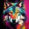 Colorful Wolf Face: Bold Graphic Illustration With Vibrant Paint Splatters