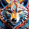 a colorful wolf face kirigami style art