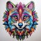 Colorful Wolf Head With Ornaments: Abstract Art Mural Design