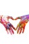 Colorful woman hands in heart shape double exposure