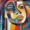 Colorful Woman\\\'s Face: Abstract Outsider Art With Vibrant Colors