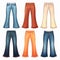 Colorful Women\\\'s Jeans Cartoon Set With Detailed Drapery