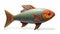 Colorful Woodcarving Fish Statue On White Background