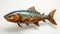 Colorful Woodcarving Sculpture Of A Fish With Large Orange Scales