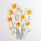 Colorful Woodcarving Style Daffodils With Butterflies On White Surface