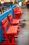 Colorful wooden benches at the Lunapark in Sydney