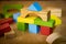 Colorful wooden block for kids. Toddler toys. Building learning concept