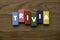 A colorful wooden block with text Trivia on wooden background