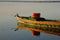 Colorful wooden boat in Albufera lagoon of Valencia. Lake in Spain.