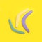 Colorful wooden boomerangs on yellow background, flat lay. Space for text