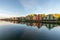 Colorful wooden buildings near Nidelva river in the city of Bakklandet/Trondheim in Norway.