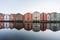 Colorful wooden buildings near Nidelva river in the city of Bakklandet/Trondheim in Norway.