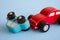 Colorful wooden car crash - Traffic accident auto insurance concept