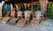 Colorful wooden chairs in an outdoor shop in Bali