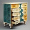 Colorful Wooden Chest Of Drawers With Intricate Cellular Design