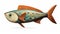 Colorful Wooden Fish Sculpture: Playful Caricature In Teal And Orange