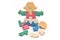 Colorful wooden girl standing on boy puzzle pieces isolated