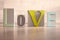 Colorful wooden letters love