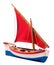 Colorful wooden sailing boat with red sail