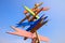 Colorful wooden signpost, multiple direction