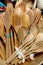 Colorful wooden spoon and forks