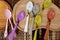 Colorful wooden spoon and forks