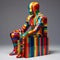 Colorful Wooden Statue: Bold Lines, Dynamic Colors, Human Connection