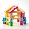 Colorful wooden stick and block construction a children\\\'s toy for building and playing. Brain and skill developing. White