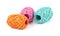 Colorful woolen balls over white background