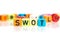 colorful word cube of SWOT, business analysis for Strengths,