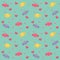 Colorful Wrapped Candy with Pink Hearts and Polka Dot Green Background Seamless Pattern