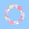 Colorful wreath with Easter eggs isolated on blue background - center text place