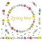 Colorful wreath made from different spring flowers and leaves. Endless horizontal brush. Seamless horizontal border