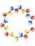 Colorful wreath of watercolor red, blue and yellow fairy lights