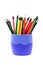 Colorful writing pencils in container