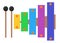 A colorful xylophone set with a pair of striking mallets white backdrop