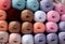 Colorful yarn for knitting in the shop. Selective focus