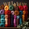 Colorful yarn and wooden knitting needles create beautiful handcrafted designs