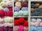 Colorful yarns of wool for knitting in shop