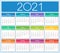 Colorful year 2021 calendar. Russian language