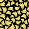 Colorful yellow bananas fruits seamless black pattern