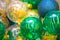 Colorful yellow, green and blue Christmas balls pattern background