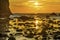 Colorful Yellow Haystack Rock Low Tide Pools Canon Beach Oregon