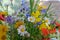 Colorful yellow and white chamomile, poppy, floral backdrop