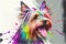 Colorful Yorkshire terier dog painting watercolor portrait