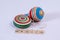 Colorful yoyo and spin, wooden mexican toys