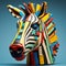 Colorful Zebra Head Sculpture With Abstract Design
