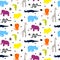 Colorful zoo animal silhouettes baby seamless vector pattern.